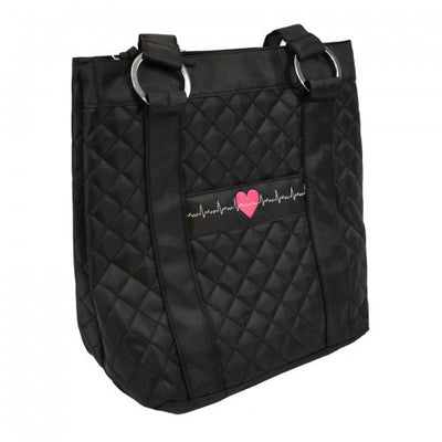 EKG Heart Deluxe Plush Quilted Tote -Black-Accessories-Med Spot Scrub Shop, LLC